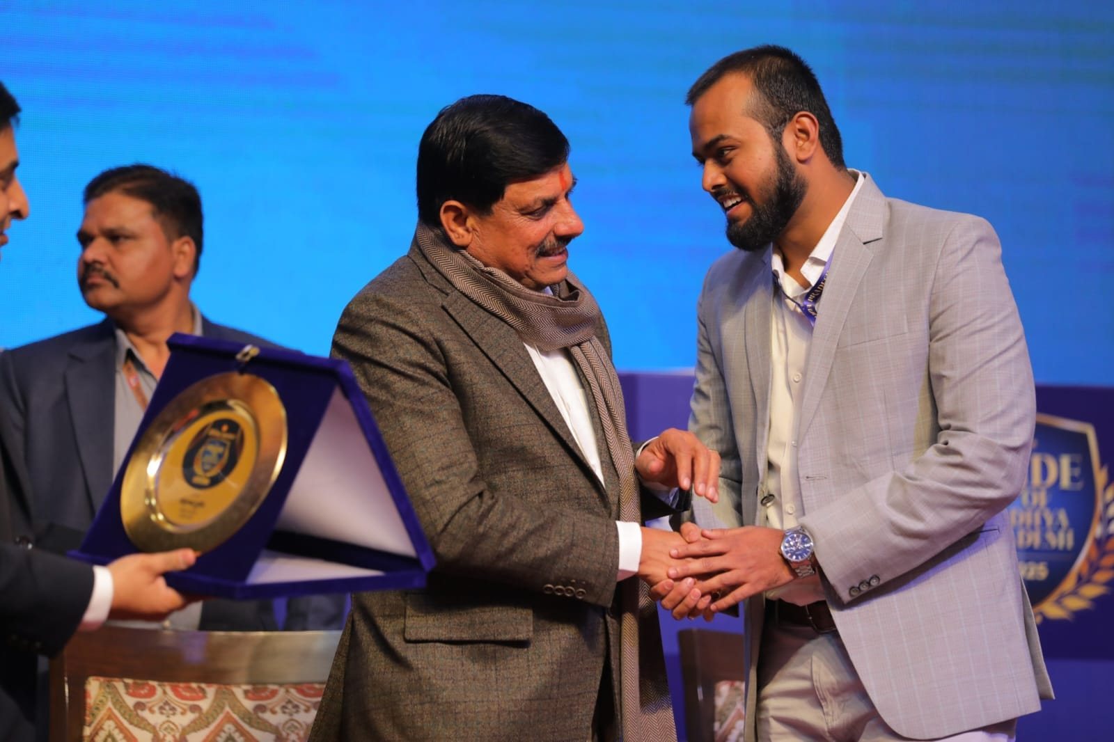 Chief Minister Dr Mohan Yadav congratulating Chef Mohammad Husain at the Pride of Madhya Pradesh 2025 ceremony